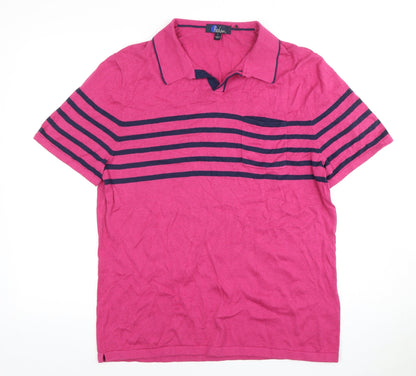 Boden Women's Pink Polo Shirt, L, Cotton, Striped, Casual