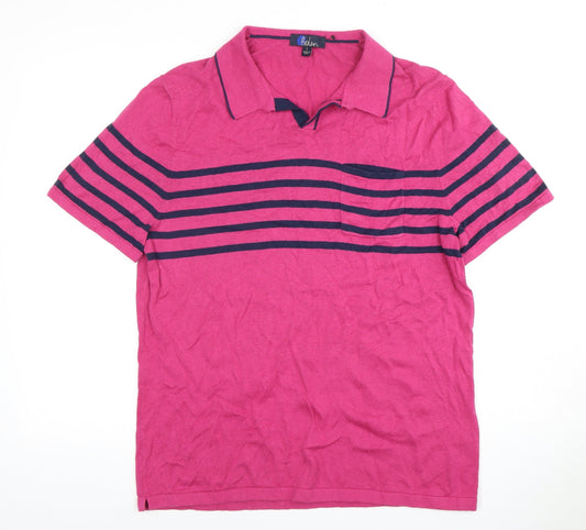Boden Women's Pink Polo Shirt, L, Cotton, Striped, Casual