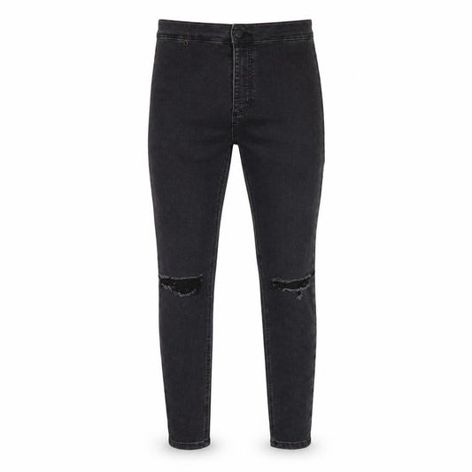 Front view of Topshop Black Skinny Distressed Jeans, 28 Waist, unisex