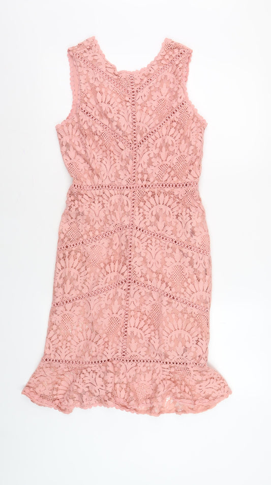 New Look Women Pink Lace Dress Size 8