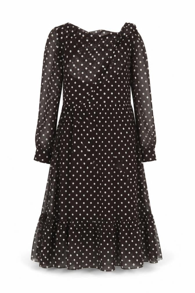 Connected Apparel Women's Black Polka Dot Dress 10