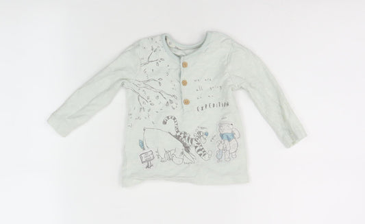 Front view of Disney unisex baby blue t-shirt 3-6m - cute pooh graphic