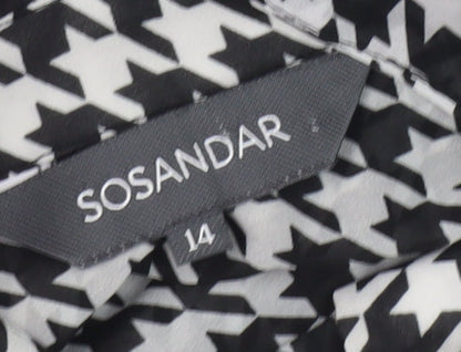 Womens UK Size 14 SOSANDAR Black Basic Button-Up