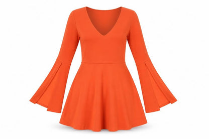 Boohoo Women's Orange V-Neck Fit & Flare Dress, Size 6