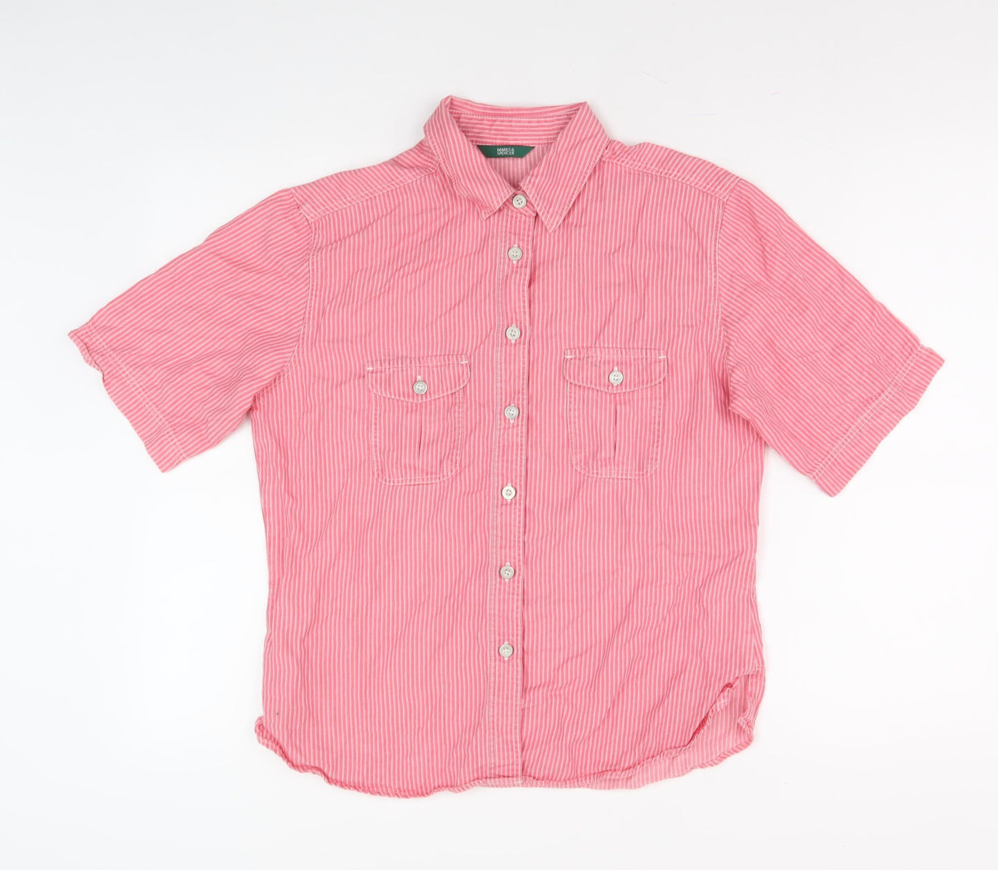 Womens UK Size 12 Marks and Spencer Pink Basic Button-Up