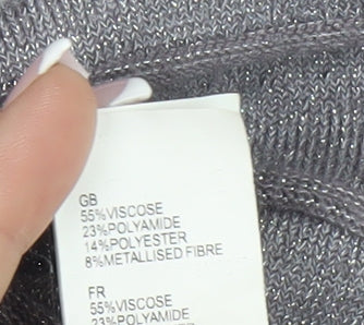 Yumi Women's Grey A-Line Knit Dress, S, V-Neck, Long Sleeve