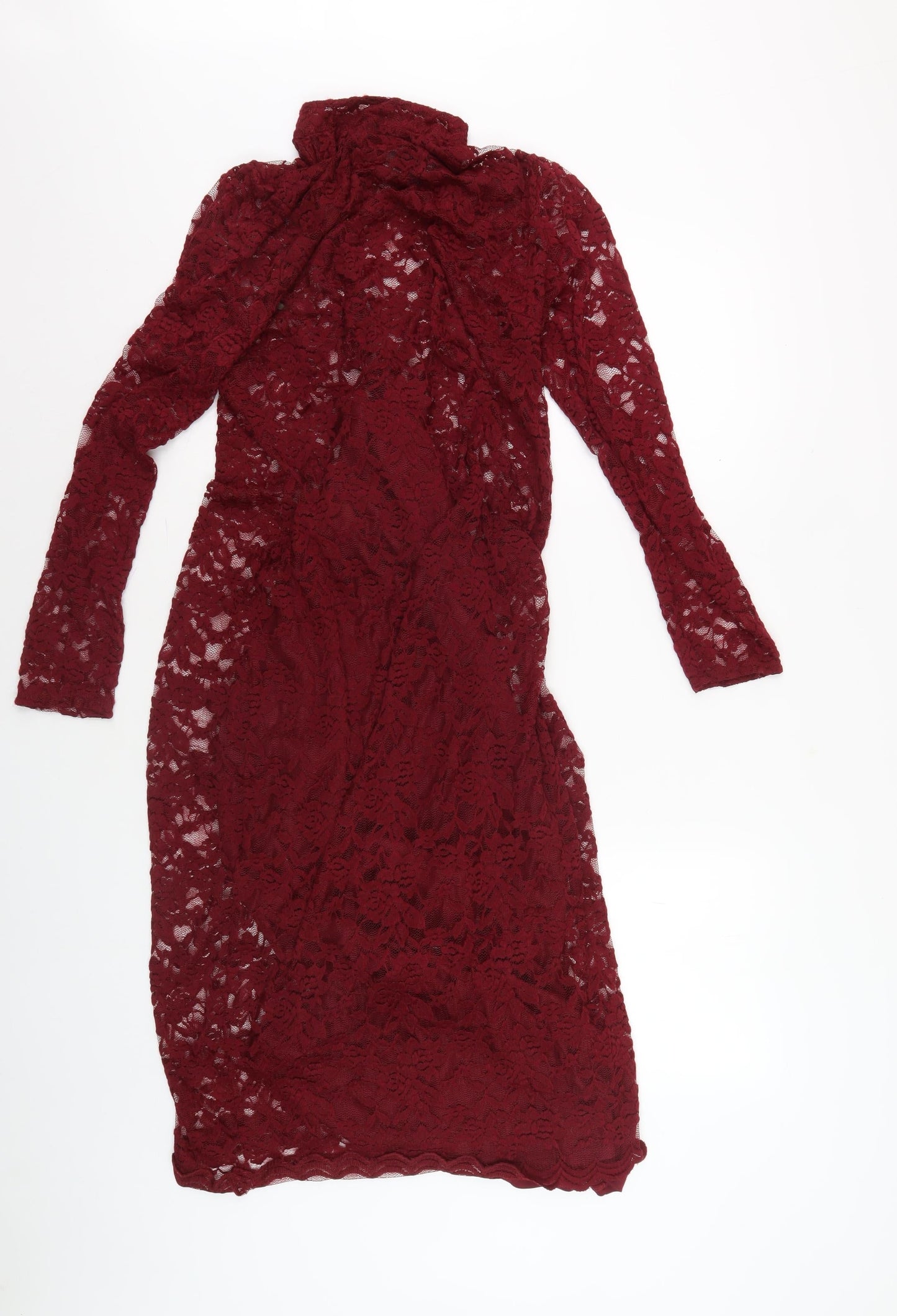 ASOS DESIGN Women's Red Lace Midi Bodycon Dress - Size 16