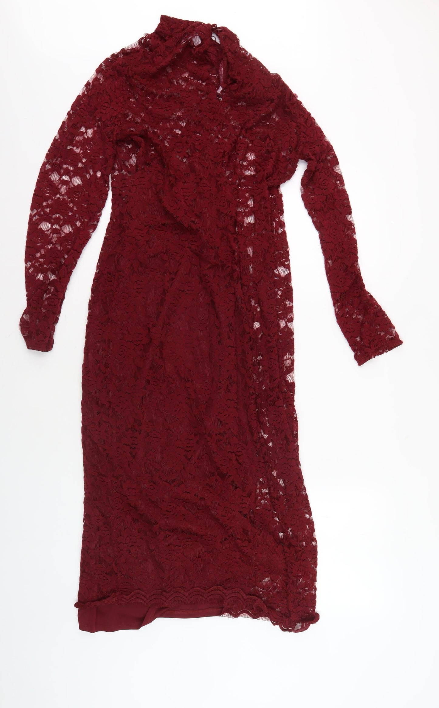 ASOS DESIGN Women's Red Lace Midi Bodycon Dress - Size 16