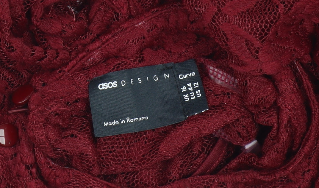 ASOS DESIGN Women's Red Lace Midi Bodycon Dress - Size 16