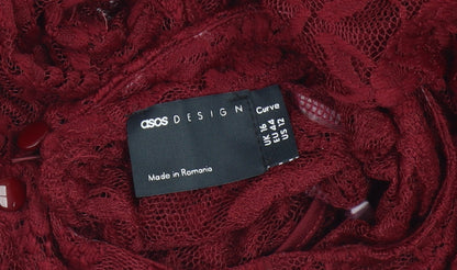 ASOS DESIGN Women's Red Lace Midi Bodycon Dress - Size 16