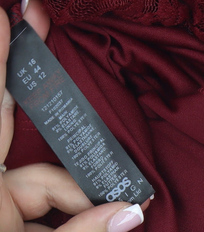 ASOS DESIGN Women's Red Lace Midi Bodycon Dress - Size 16