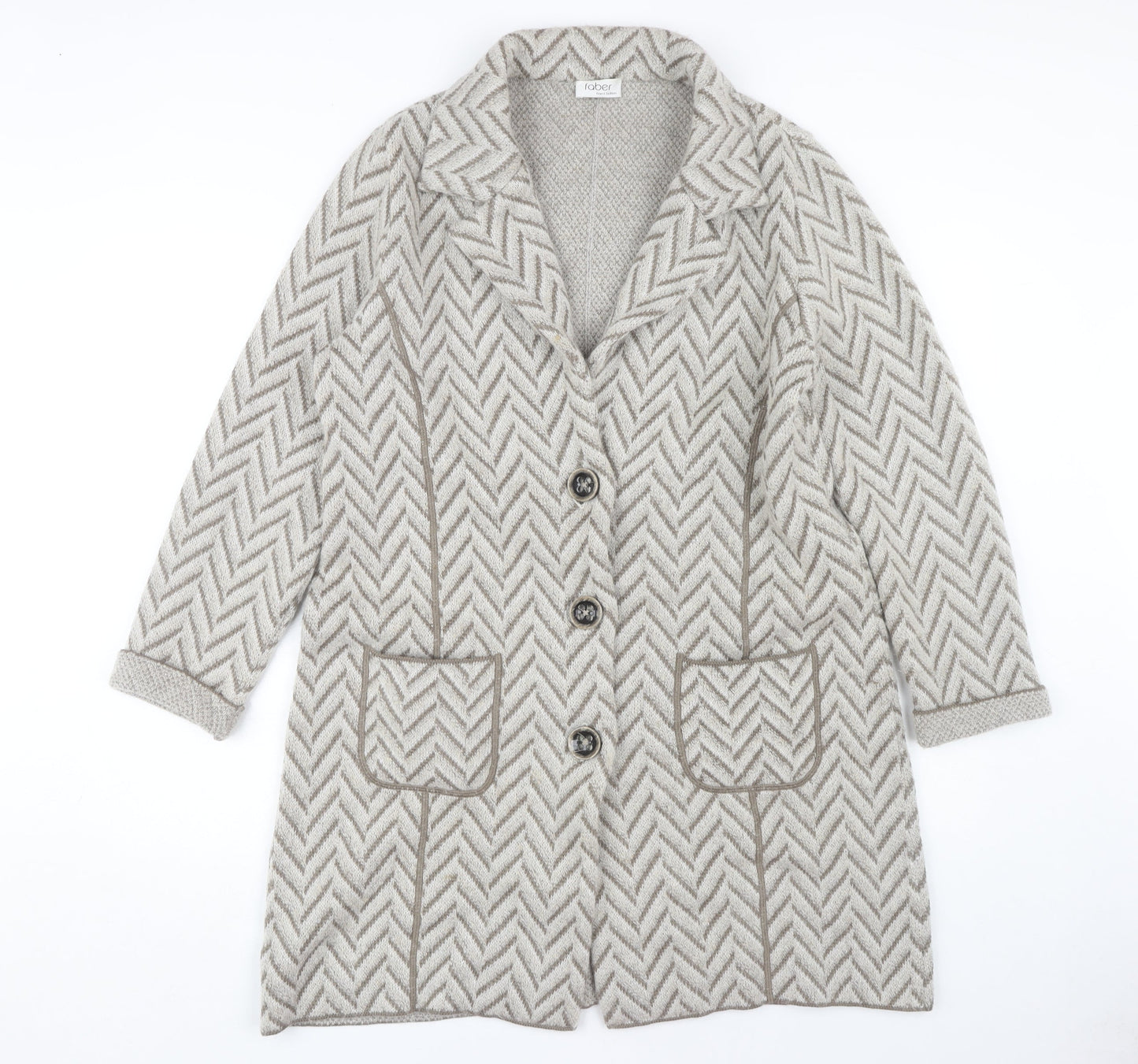 Faber Women's Beige Cardigan Herringbone Pattern