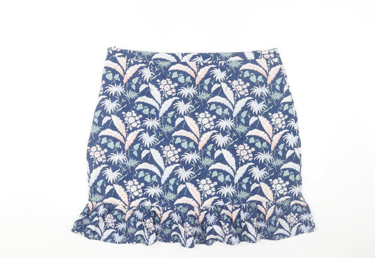Next Women's Blue Floral Linen Skirt, Size 18 Tall