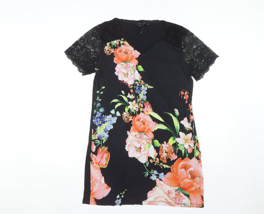 Lipsy Women's Black Floral Shift Dress Size 12