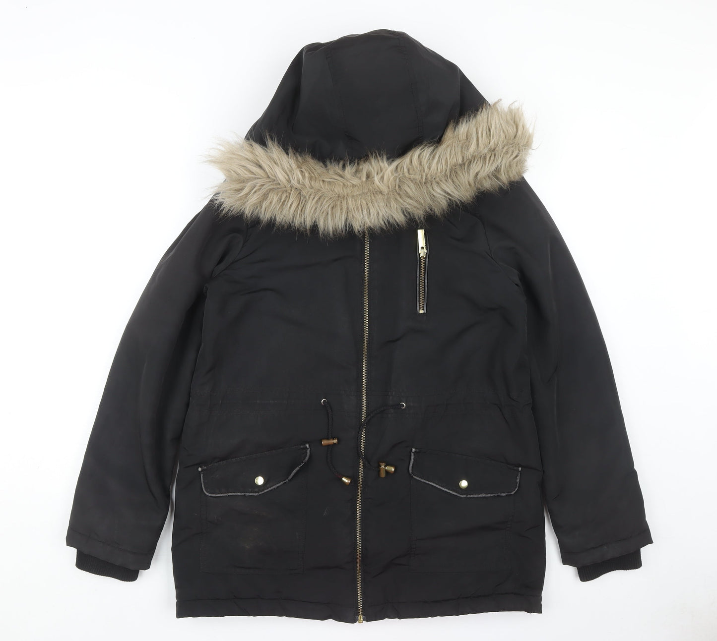 Womens UK Size S Oasis Black Parka Coat