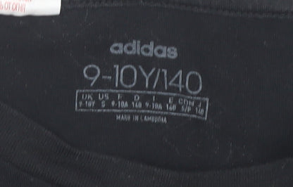 Adidas Girls Black Graphic T-Shirt, 9-10 Years, Casual Logo