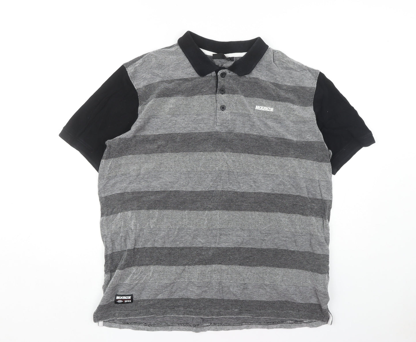 McKenzie Men's Black & Grey Striped Polo Shirt XL