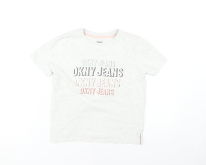 DKNY Girls White Graphic T-Shirt, 8 Years, Casual Designer Top
