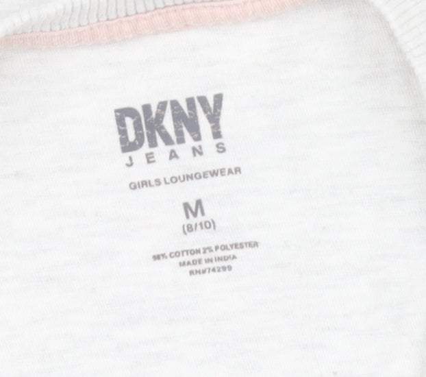 DKNY Girls White Graphic T-Shirt, 8 Years, Casual Designer Top