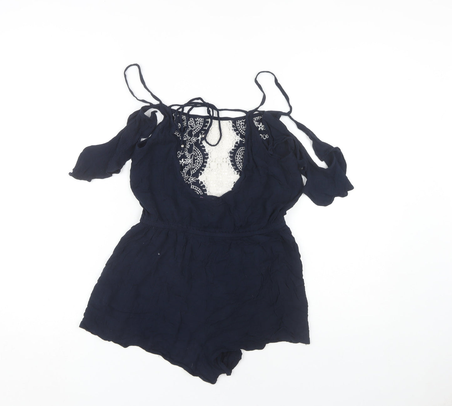 River Island Women's Blue Crochet Playsuit, Size 10