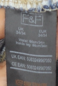 F&F Men's Blue Tapered Jeans, Size 34, Medium Wash