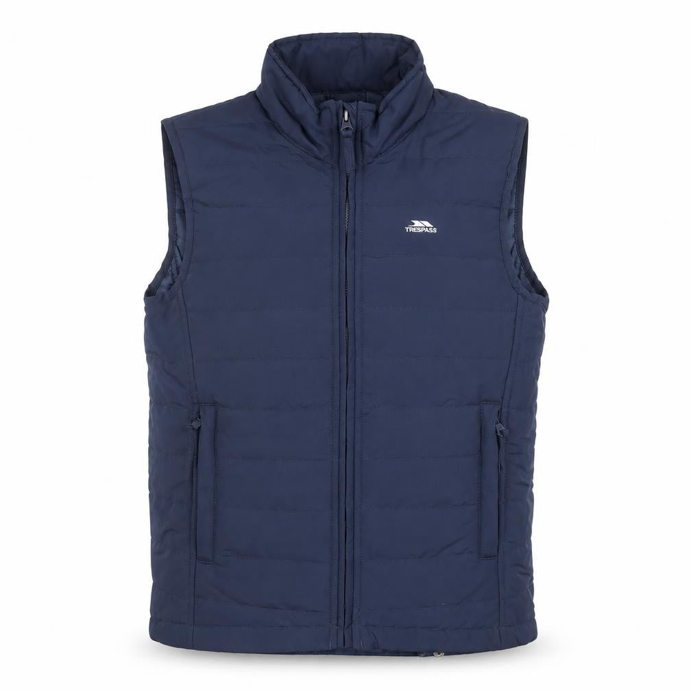 Front view of Trespass boys’ blue bodywarmer jacket 11-12 years
