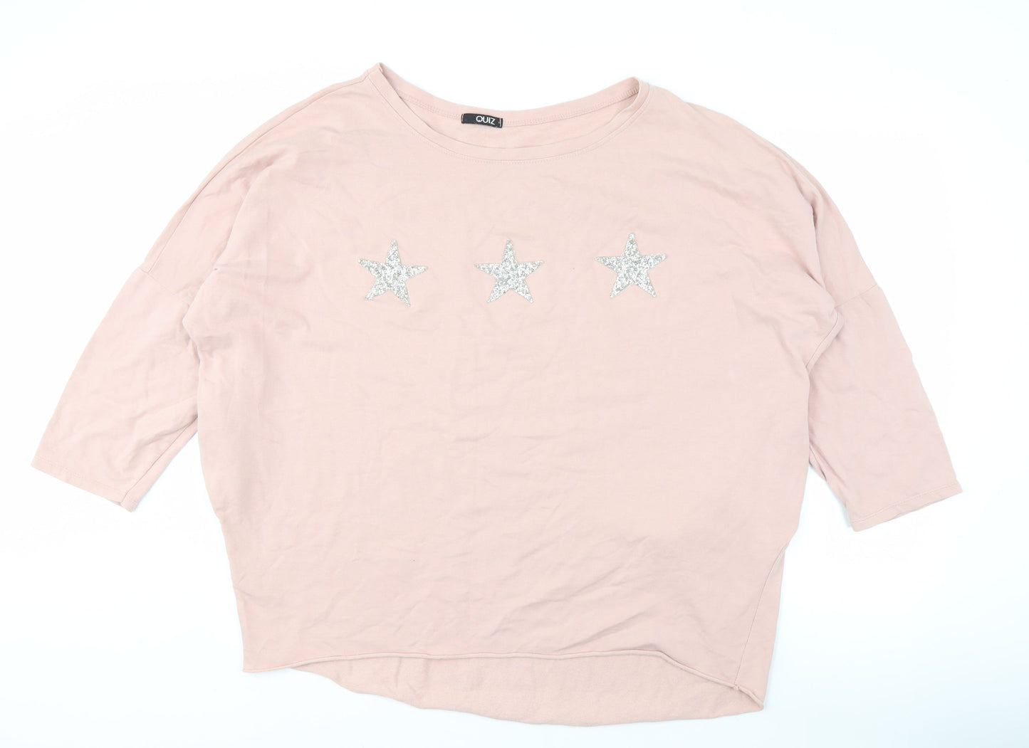 Quiz Women's Pink T-Shirt, Rhinestone Stars, Size L