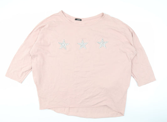 Quiz Women's Pink T-Shirt, Rhinestone Stars, Size L