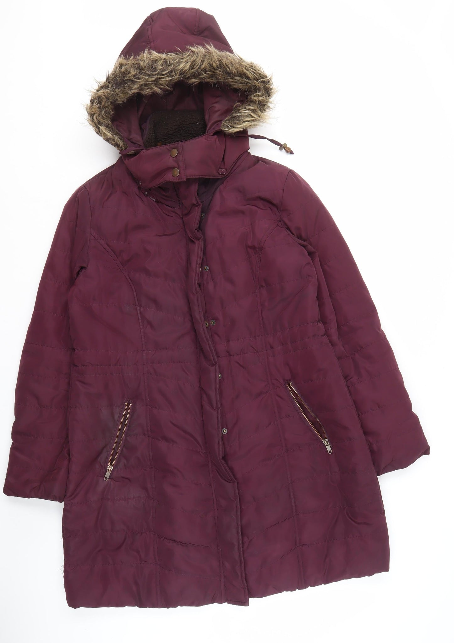 M&Co Petite Purple Parka Coat, Size 14, Hooded