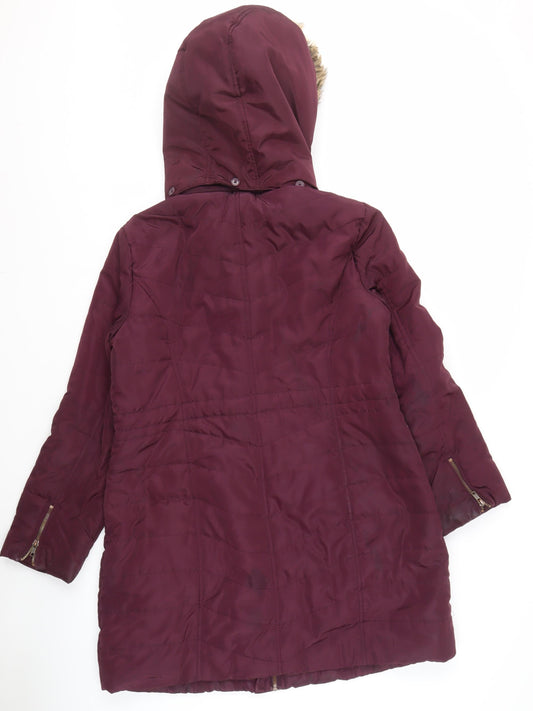 M&Co Petite Purple Parka Coat, Size 14, Hooded