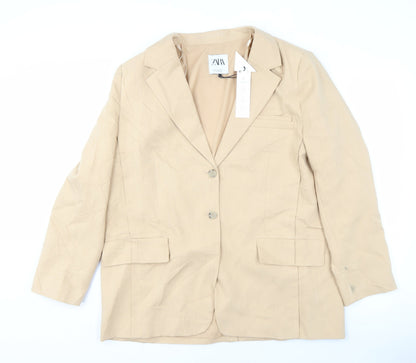 Zara Women Beige Blazer Size 16 with Notch Lapel