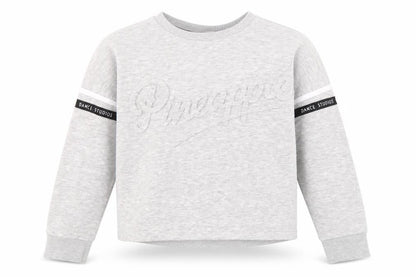 Front view of Pineapple girls’ grey pullover sweatshirt, graphic print, dance