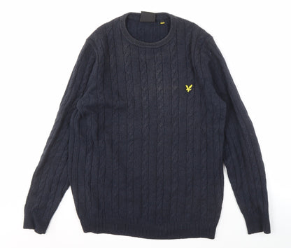 Lyle & Scott Men's Blue Cable-Knit Pullover Jumper L