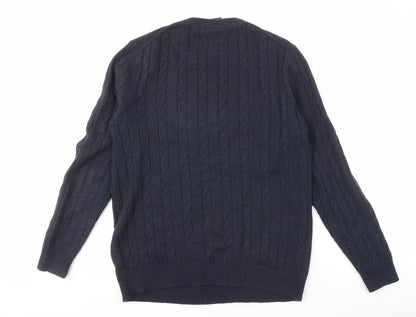 Lyle & Scott Men's Blue Cable-Knit Pullover Jumper L