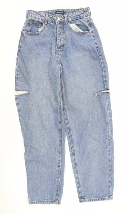 PrettyLittleThing Women's Blue Distressed Straight Jeans UK 8