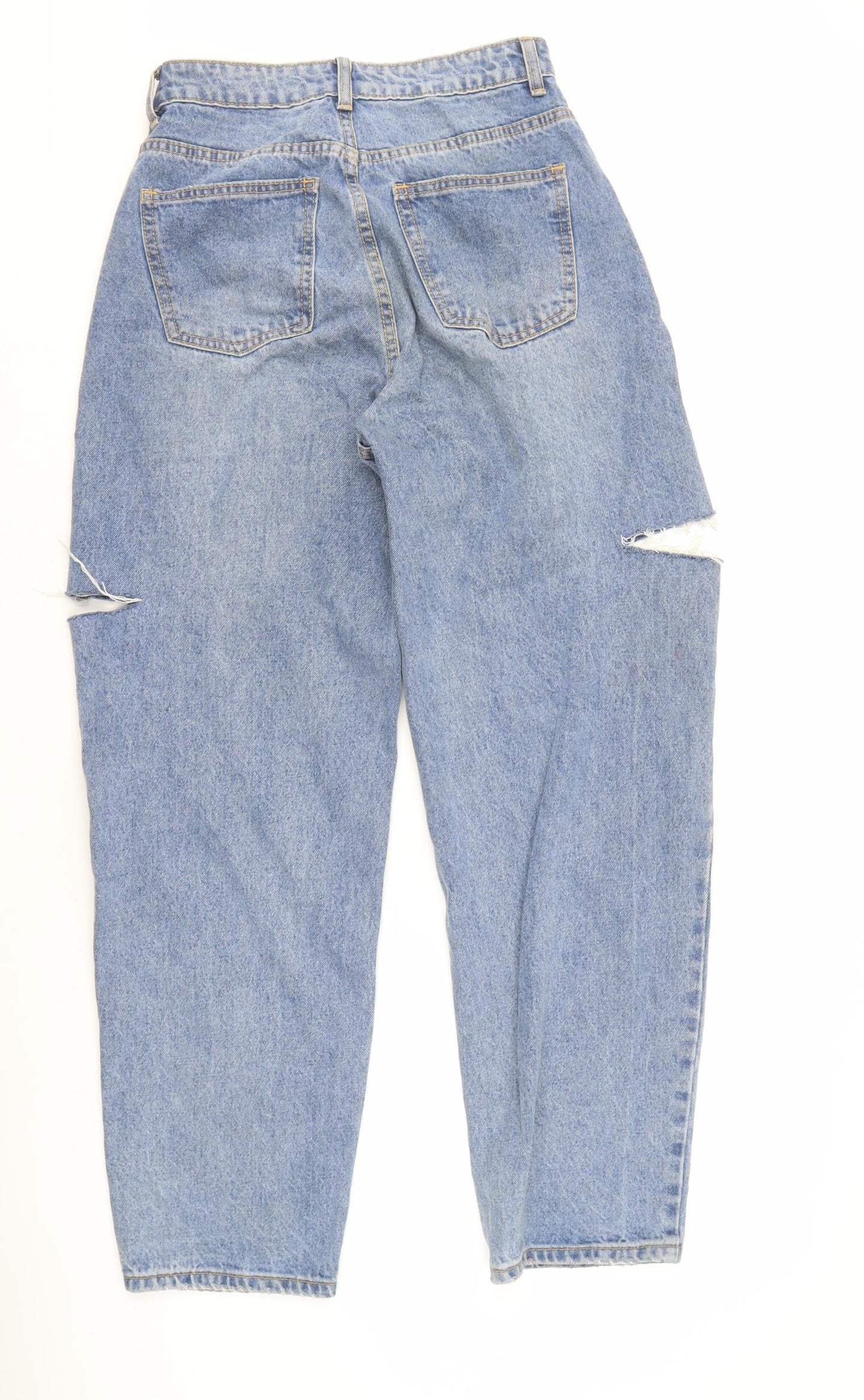 PrettyLittleThing Women's Blue Distressed Straight Jeans UK 8