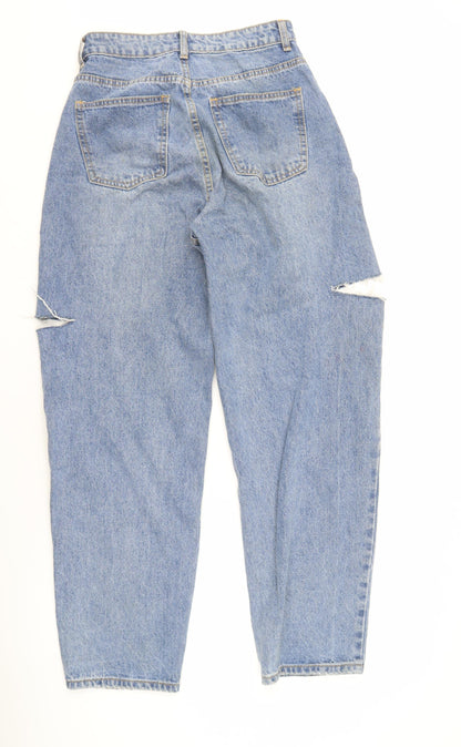 PrettyLittleThing Women's Blue Distressed Straight Jeans UK 8