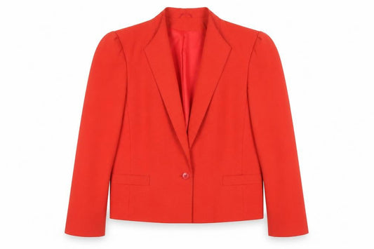 Front view of C&A Women's Red Notch Lapel Blazer, size 12