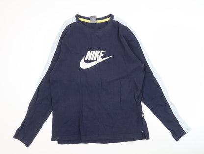 Nike Men's Blue Long Sleeve Cotton T-Shirt Size L