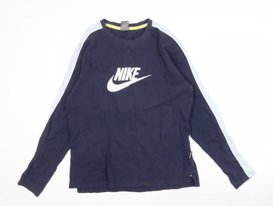 Nike Men's Blue Long Sleeve Cotton T-Shirt Size L