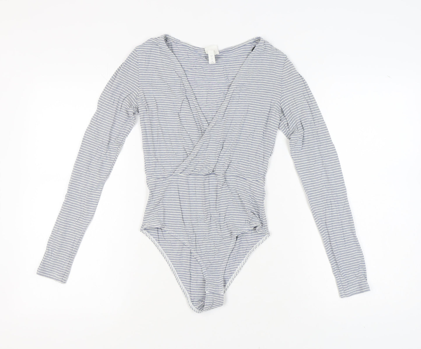 H&M Women's Grey Striped Bodysuit, Size S