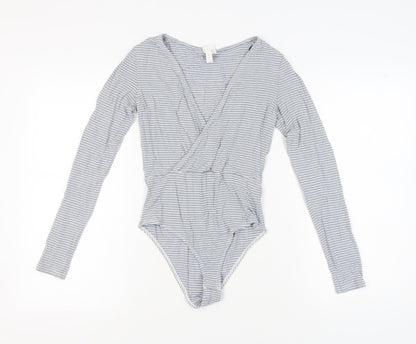H&M Women's Grey Striped Bodysuit, Size S