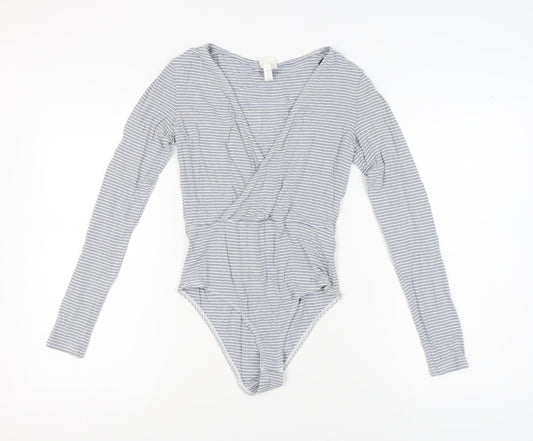 H&M Women's Grey Striped Bodysuit, Size S