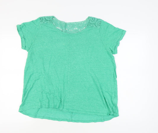 Lands' End Women's Green Linen Tee, Petites L