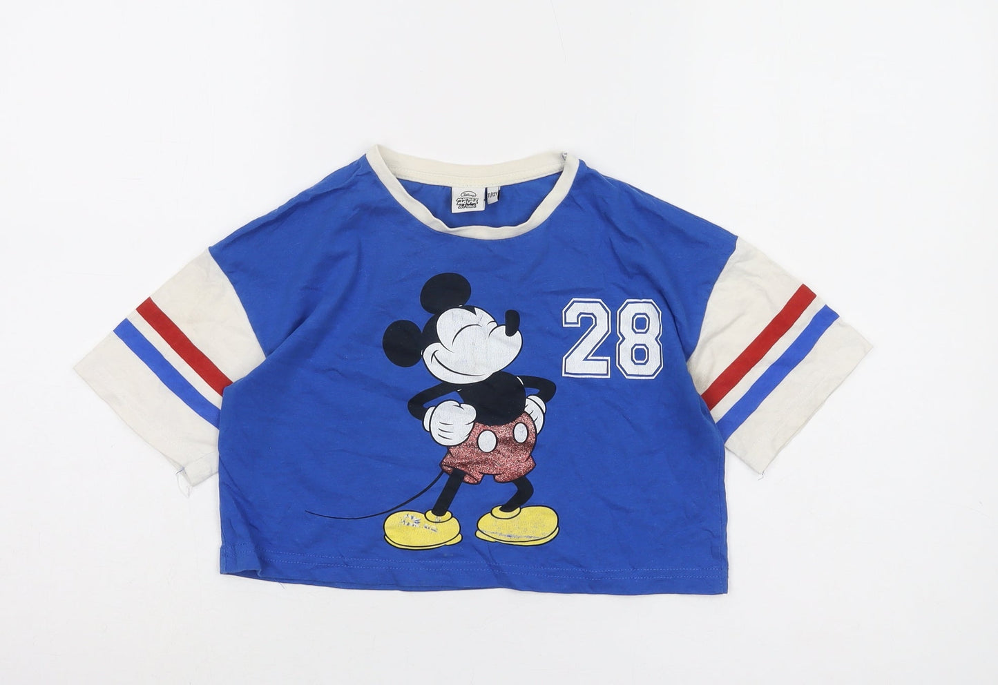 Disney Girls Blue Mickey Mouse Cropped T-Shirt 11-12 Years
