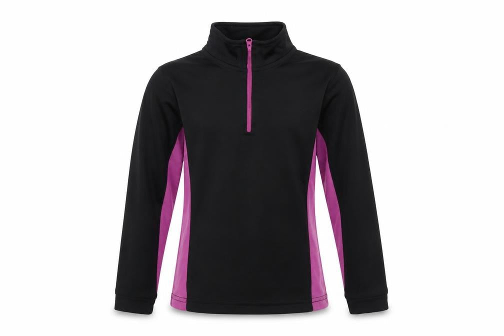 Front view of Crane girls’ black pullover activewear long sleeve top, size 5-6