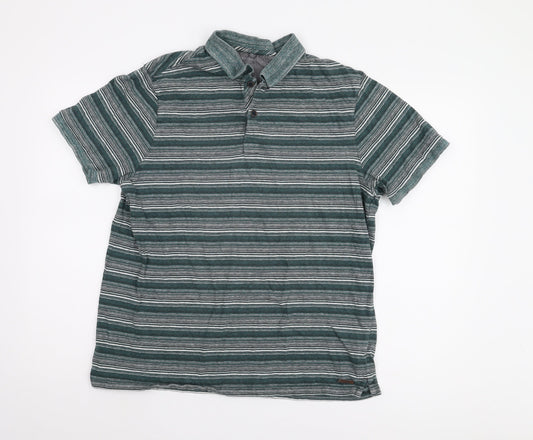 Debenhams Men's Green Striped Polo Shirt Large