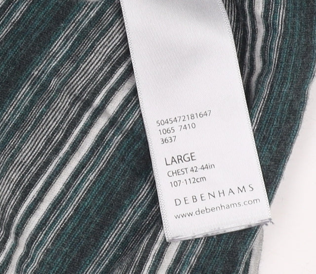 Debenhams Men's Green Striped Polo Shirt Large