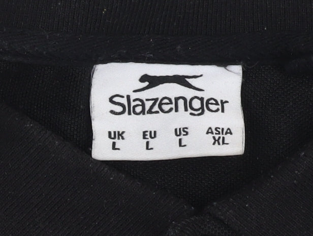 Slazenger Men's Black Polo Shirt L - Casual Solid Short Sleeve