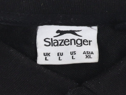 Slazenger Men's Black Polo Shirt L - Casual Solid Short Sleeve